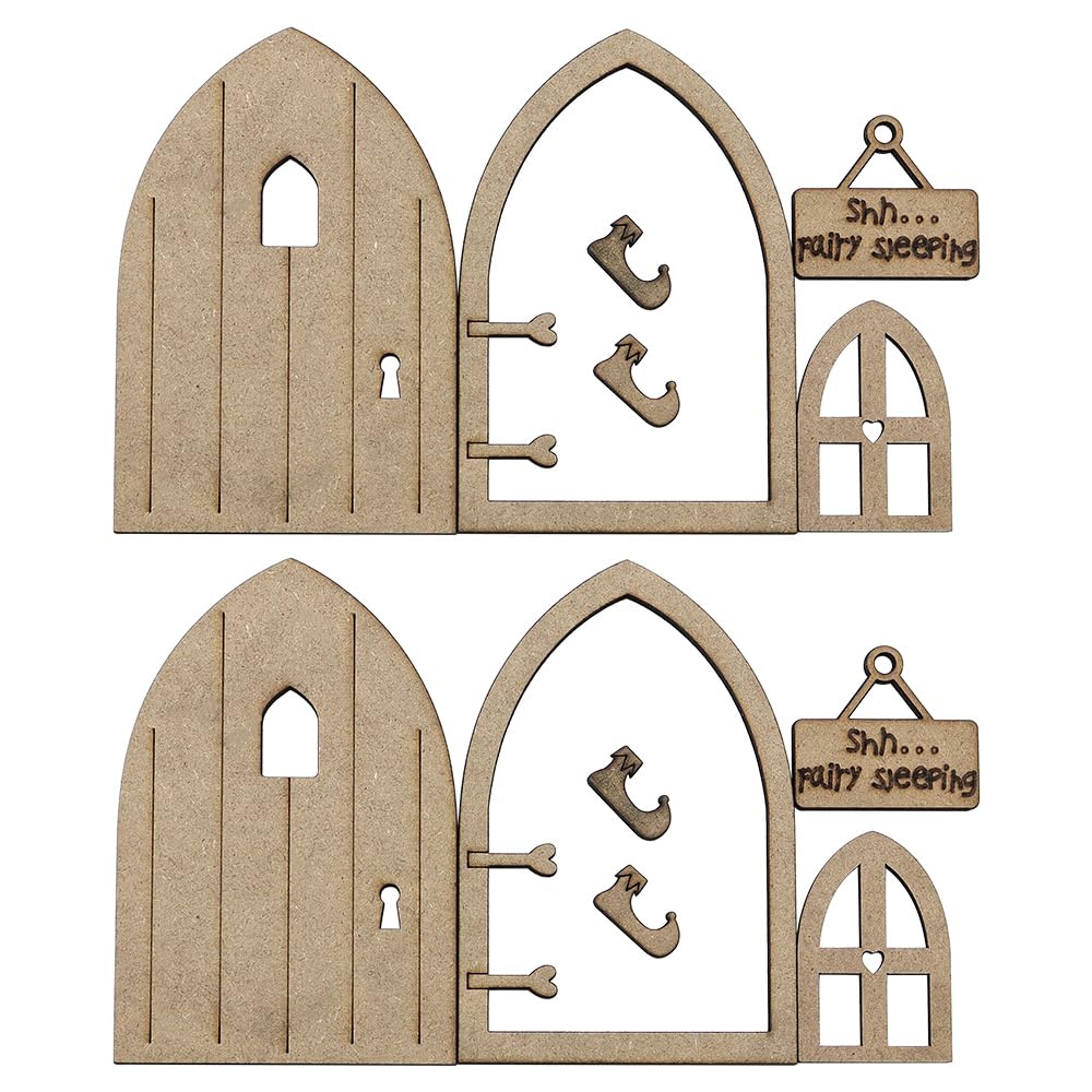 Ieron 2 set of Fairy Door Craft Kit, Wooden Fairy Door, Mini Wooden Fairy Doors for Garden Home Party Decoration