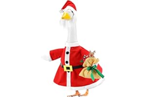 EKOREST Christmas Porch Goose Outfits for 23 Inch Lawn Statue, Santa Claus Costume for Plastic/Cement Statue, Duck Sculpture Clothes for Yard Patio Xmas Winter Decoration