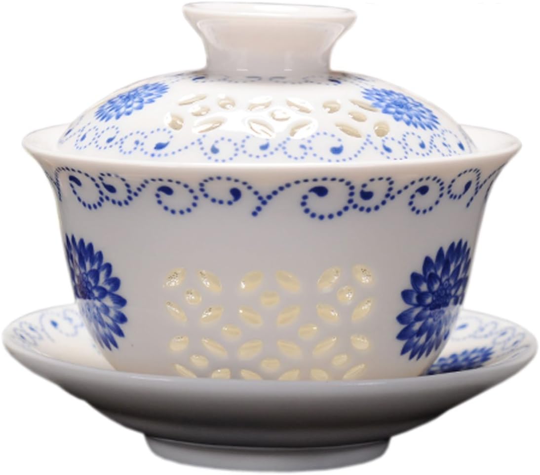 Kungfu Teapot Chinese Traditional Jingdezhen Porcelain Hollowing Out (Gaiwan) 160ml - 5.64 oz (Sunflower)