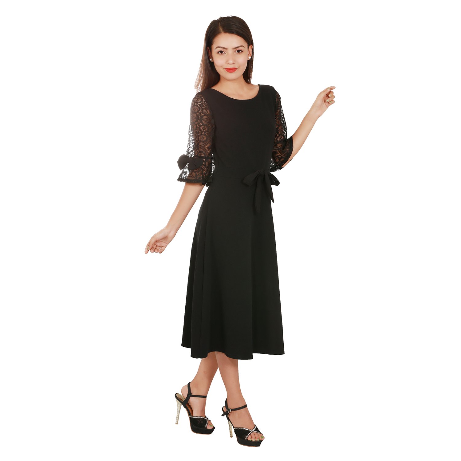 Black dress with net sleeves Clearance