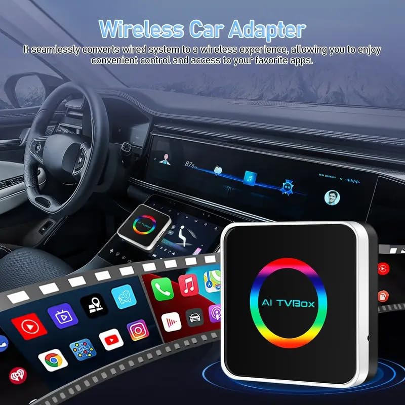 Q2D AIBox 2+16GB Adaptador Inalámbrico CarPlay y Android Auto WiFi 6 Compatible con Vehículos con CarPlay Original Reproduce Youtube y Netflix