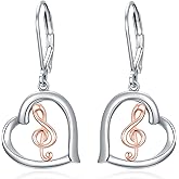 Midari Heart Dangle Earrings 925 Sterling Silver Leverback Drop Earrings Teacher Music Art Jewelry Gifts for Women Students Apple/Guitar/Palette/Note Design