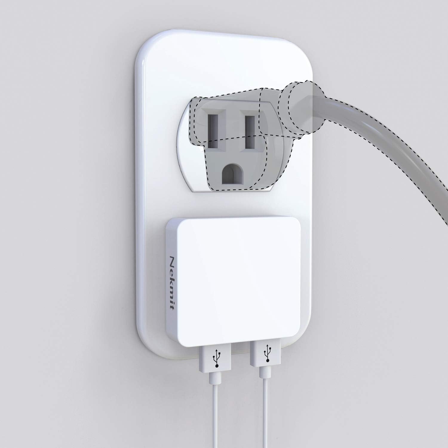Nekmit Dual Port Ultra Thin Flat USB Wall Charger with Smart IC, White