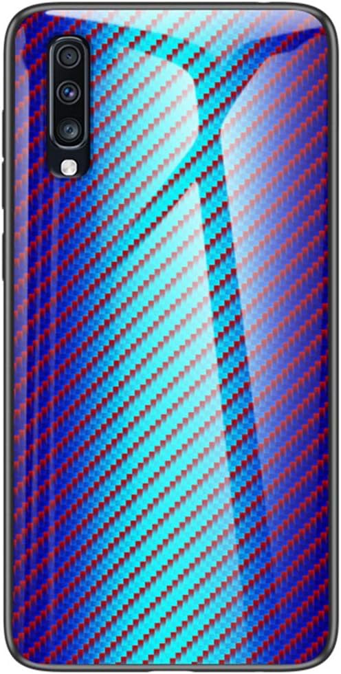 POPUPE Samsung Galaxy A70S Case, [Carbon Fiber Texture Design] Tempered Glass Scratch-Proof Back Cover Anti-Collision TPU Bumper for Samsung Galaxy A70S (with Screen Protector) (C)