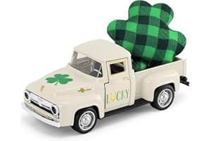Huray Rayho St. Patrick’s Day Metal Truck Decor with Shamrock for Tiered Tray Decor Vintage White Pickup Truck Farmhouse Decor Mini Lucky Farm Truck for Home Kitchen Table Centerpiece Decoration