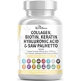 16 in 1 Collagen Supplement - Peptides Types I,II,III & V with Biotin, Keratin, Hyaluronic Acid, Saw Palmetto, Vitamins C & E, Apple Cider Vinegar & PABA - Nail Skin & Hair Health Support Capsules