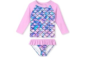 Funnycokid Girls Rash Guard Swimsuit Set Long Sleeve Bathing Suit Two Piece 2-10 Years