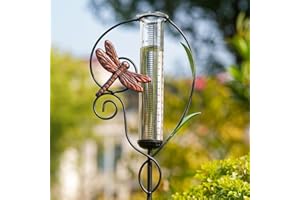 Venniy Dragonfly Rain Gauge Outdoor,Metal Rain Gauges Outdoors Best Rated with 7 inch Glass Tube,Decorative Rain Gauge with Garden Stake for Yard
