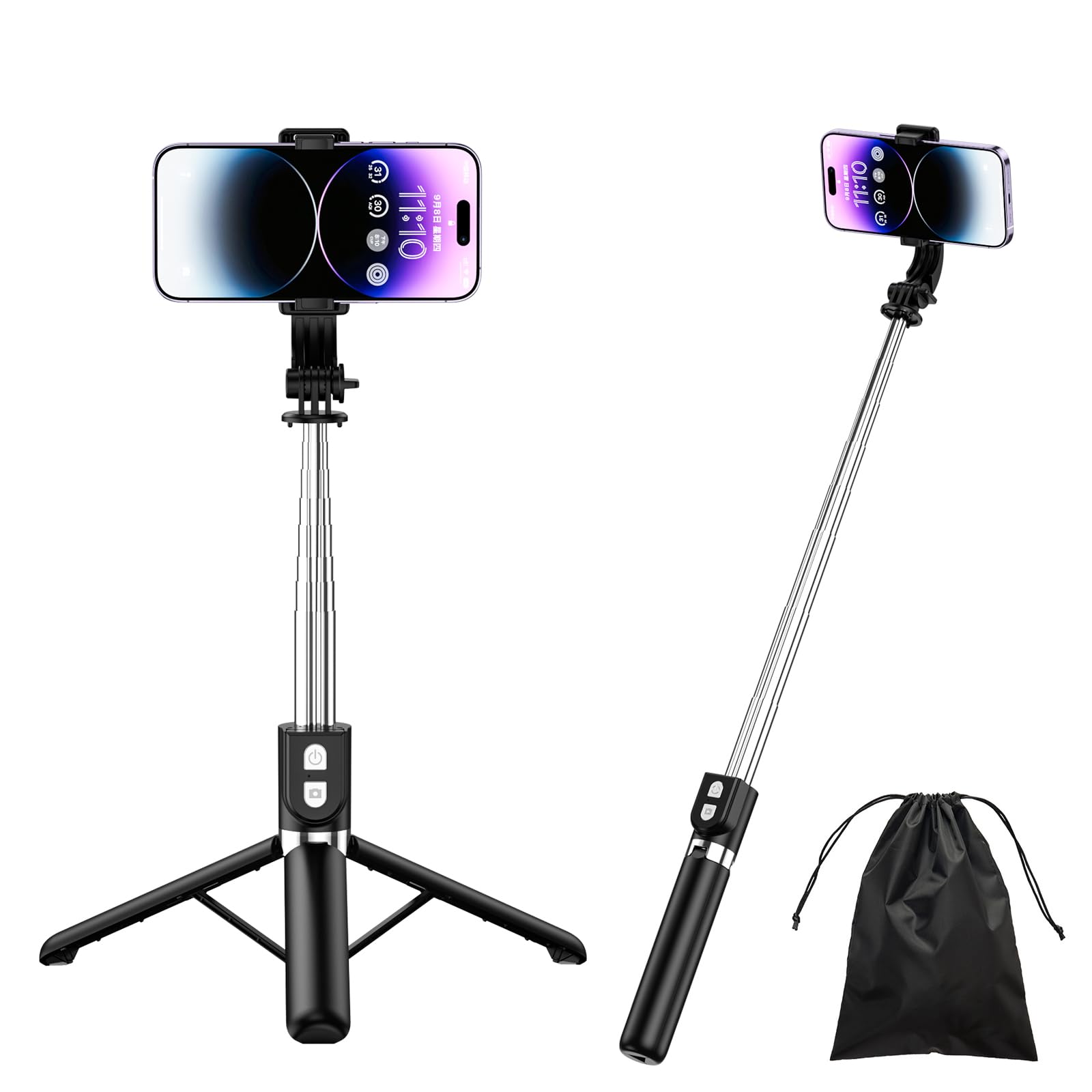 H.May Selfie Stick, 4 in 1 Stable Tripod Stand, 50" Reinforced Stable Phone Tripod with Rechargeable Wireless Remote Compatible with iPhone 14 Galaxy GoPro Huawei Smartphone