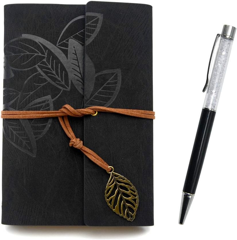 Refillable Leather Journals Notebook A6(7×5inch) Lined Paper Travel Diary Women's Small Pocket Notebook, Journals to Write in for Women Best Gift for Teens(Black)