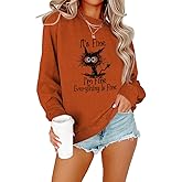 BYIPY Cat Graphic Sweatshirts For Women Cute Long Sleeve Shirts I'm Fine Everything Is Fine Sweatshirt Pullover Crewneck Tops
