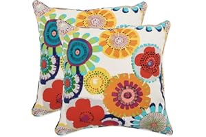 Pillow Perfect Bright Floral Indoor/Outdoor Accent Throw Pillow Plush Fill, Weather, and Fade Resistant, Large - 18.5" x 18.5", Blue/Ivory Crosby 2 Count