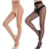Yilanmy Shiny Sheer Tights for Women T-Crotch Shimmer Tights 20D Ultra Silky High Waist Pantyhose 2 Pairs