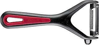 Westmark Gemüse- und Spargelschäler mit Ausstecher, Gallant, Edelstahlklinge, Mit Klingenschutz, Farbe: Schwarz/Rot, 29072270