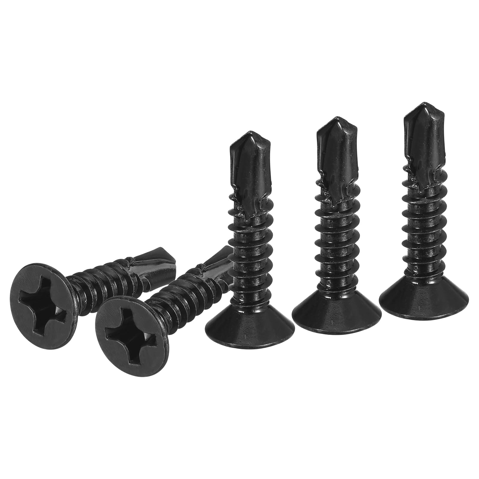 DTGN 100Pcs ST5.5x25mm Self Drilling Screws, 410 Stainless Steel Flat Head Phillips Sheet Metal Screw - Good for Wood to Metal, Furniture - Black — image 1