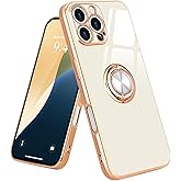 Urarssa for iPhone 16 Pro Case with Stand 360° Rotatable Ring Holder [Magnetic Kickstand] Luxury Gold Plating for Women Men Soft TPU Shockproof Protective Phone Case for iPhone 16 Pro, White
