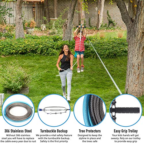 Hyponix 100'/150' Zipline Kits for Backyard for Adults / Kids 100