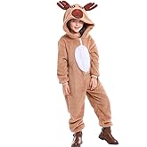 yolsun Reindeer Costume for Kids Animal Girls Dress up Flannel Onesie with Hood Christmas Party Role Play Uniform