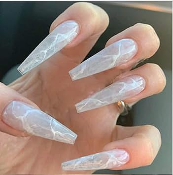 VIKSON INTERNATIONAL 20 Pcs Set of extra long Transparent Clear Coffin French Nails Bridal Wedding False Nails Nail Art Acrylic Full Fake