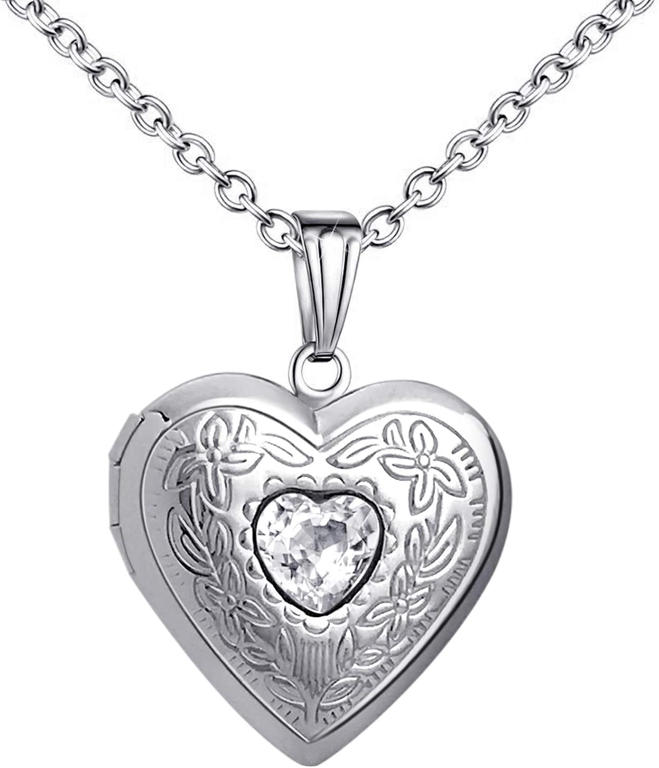 Birthstones Locket Necklace that Holds Pictures Love Heart Photo Locket