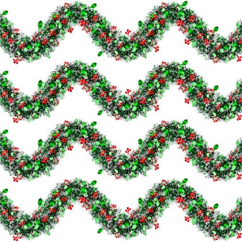 4 Strings Total 26.4 ft Christmas Holly Berry Tinsel Garlands – Each 6.6 ft Green and Red Metallic Holiday Garland for Christmas Tree, Mantel, Party, and Winter Decorations at Amazon