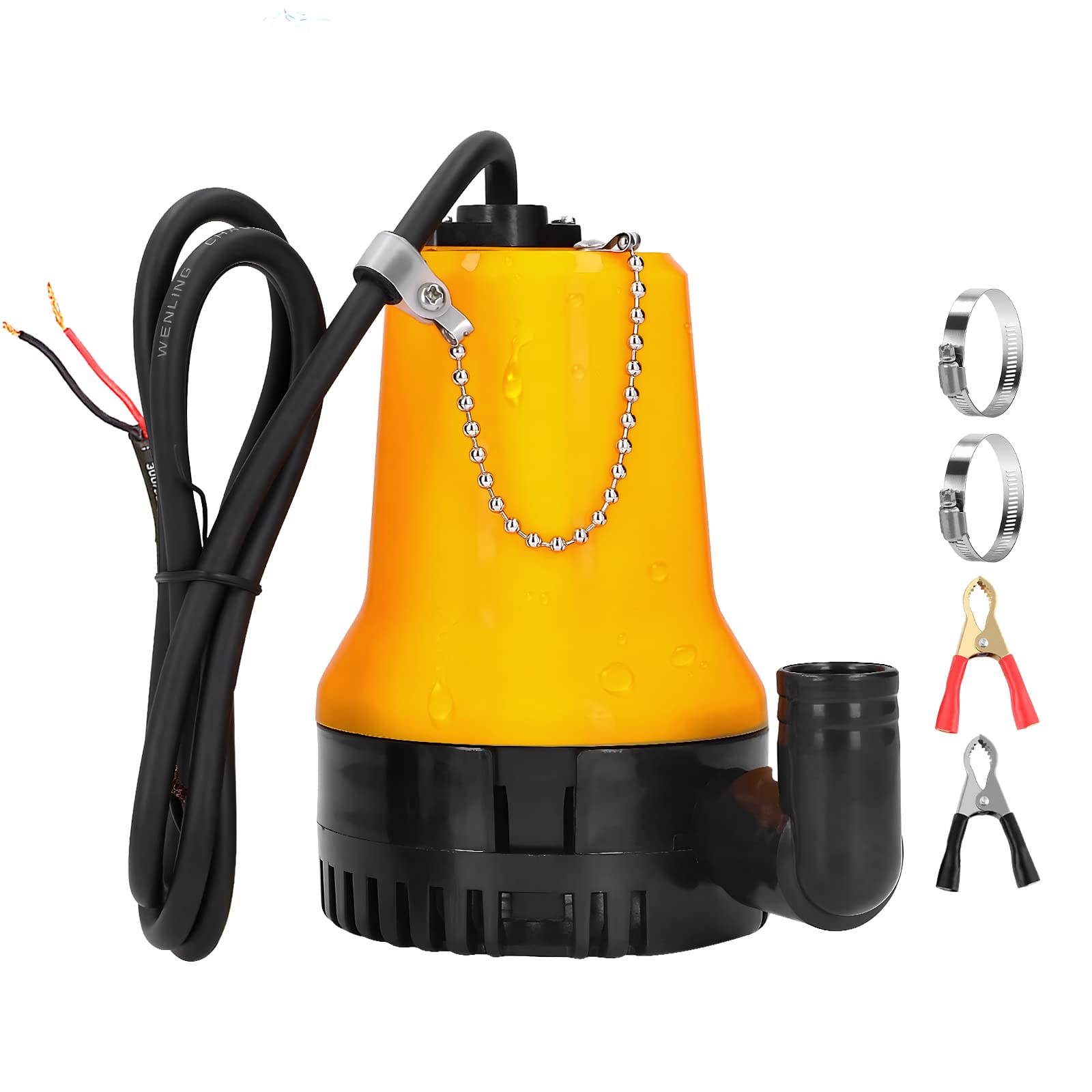 EXLECO Submersible Pump DC 12V 50W 4200L/H - Portable Aquarium Pump for Swimming Pool, Garden Irrigation - 2.3m Cable with Clamp for Clean Pond