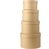 Briful Round Gift Boxes with Lids Set of 4 Brown Gift Box Assorted Sizes Nesting Gift Boxes for Presents Birthday Bridesmaid Wedding Valentines Christmas Party Favor Boxes