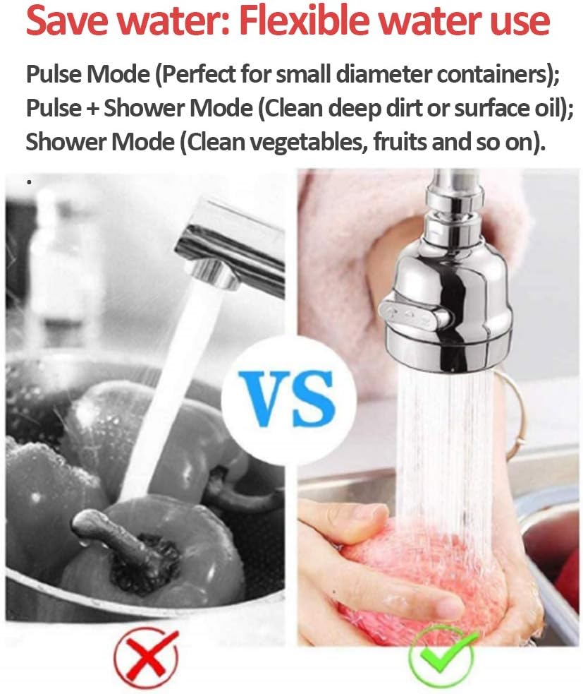 Kitchen Tap Spray Head,Tap Aerator 360 Swivel for 21.5mm and 24mm Faucet: Faucet Sprayer Attachment Avoids Water Splash with 3 Modes Adjustment - Image 4