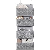 Avidanza Macrame Over the Door Organizer Boho Decor Nursery Storage, Leaf Weaving Closet Storage, 4 Hanging Pockets, Behind Door for Bathroom, Bedroom,Grey