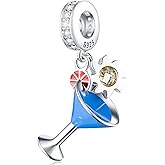 GEMDAZZ Take a Break Theme Charm, 925 Sterling Silver Coffee Cup Mug, Sweet Corn, Tropical Cocktail Glass and Lemon Drink Charms Beads, for European Bracelets Gift for Friends/Mother/Father/Party
