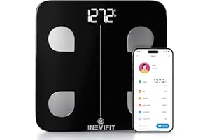 INEVIFIT Smart Body Fat Scale, Highly Accurate Bluetooth Digital Bathroom Body Composition Analyzer, Measures Weight, Body Fat, Water, Muscle, Visceral Fat & Bone Mass for Unlimited Users (Black)