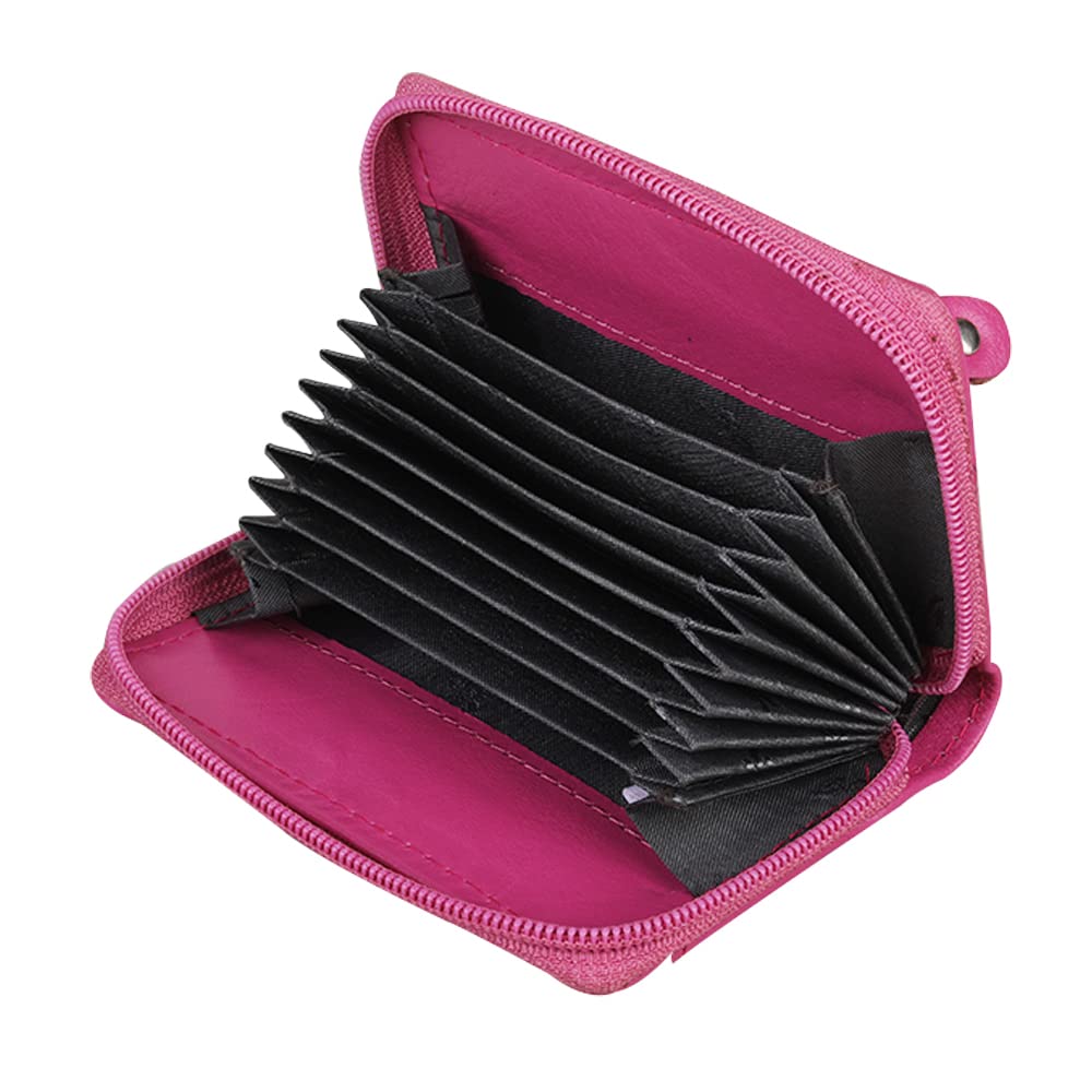 STARHIDE Womens RFID Blocking Small Leather Fan Concertina Palm Credit Card Holder 1234 (Fuchsia)