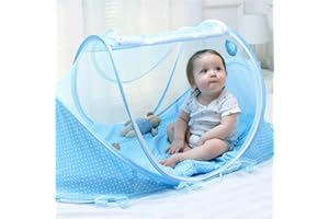 LJCM Infant Anti Bug Tent, Infant Tent Net Foldable Portable Double Sided Zipper Space Saving Breathable for Insects Bites (Sky-Blue,Green)