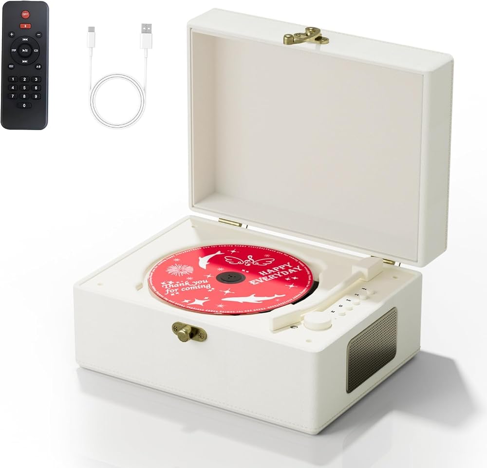 Yintiny Rechargeable CD Player with Speakers Bluetooth Transmitter Home Decor