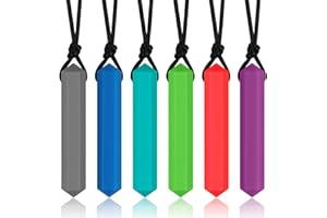 KALOVIN Chewy Necklaces for Sensory Kids, Boys and Girls, 6 Packs Silicone Pendant Oral Motor Aids Teething Necklace for Aggressive Chewers with Autism, ADHD, SPD, or Special Need