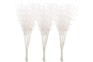 Sea Team 24-Pack Artificial Glitter Berry Stem Ornaments, Decorative Bead Sticks, Glittery Twigs, Picks, Branches for Christmas Tree, Small Vase, Holiday, Wedding, Party (17 Inches, White)