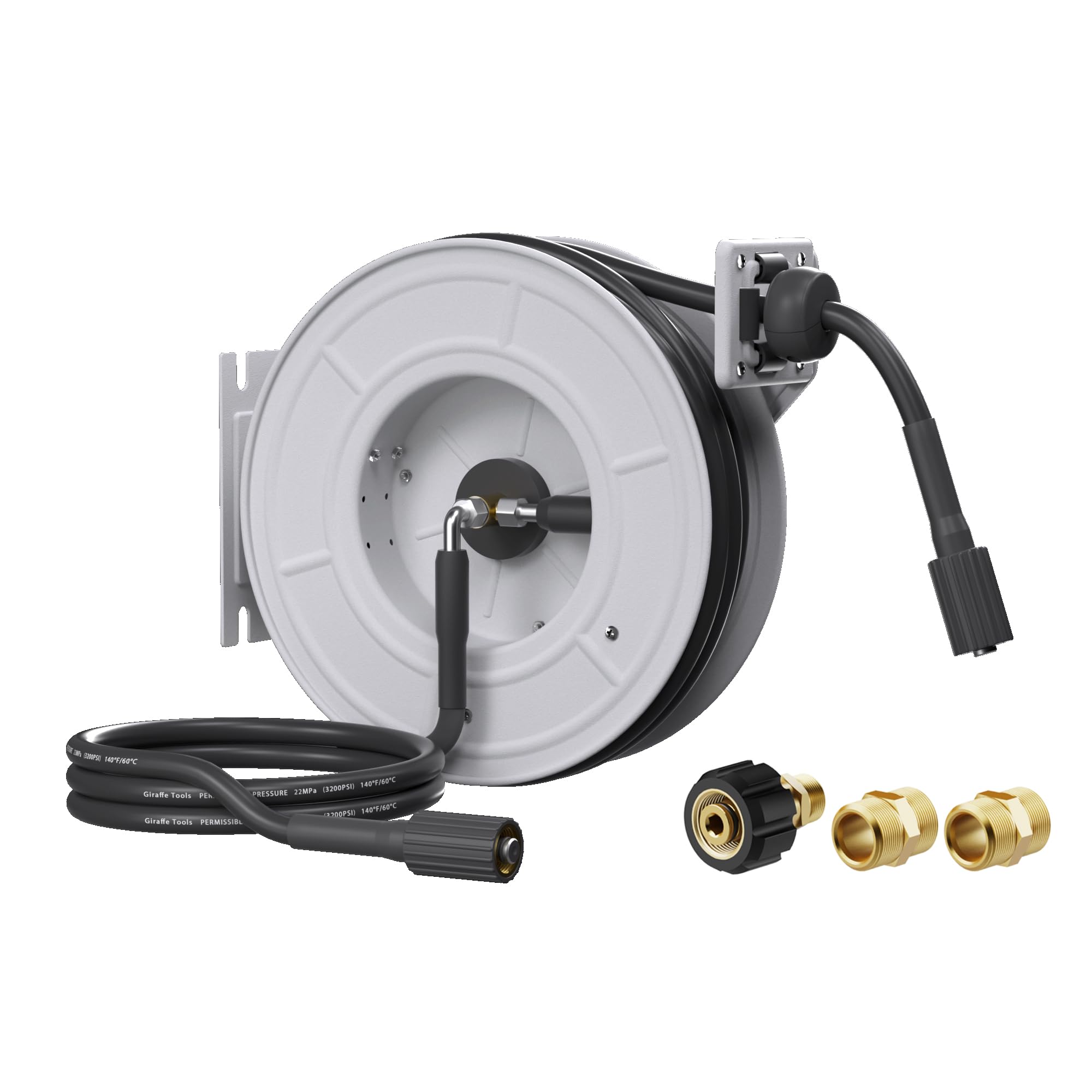 Photo 1 of **MISSING ATTACHMENTS**Giraffe Tools Pressure Washer Hose Reel with 65ft Replaceable Hose, Power Washer Retractable Hose Reel, Heavy Duty, Wall/Floor Mounted, 3200 PSI