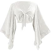 BEAUDRM Women's Boho Tops Western Country Concert Outfits Tie Front Long Bell Sleeve Tops 70s Hippie Disco Clothes