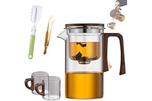 Zahra Magic Teapot, Enchanti Tea Pot, Glass Teapot with Strainer, Water Separation Glass Teapot with Wooden Handle, One Click