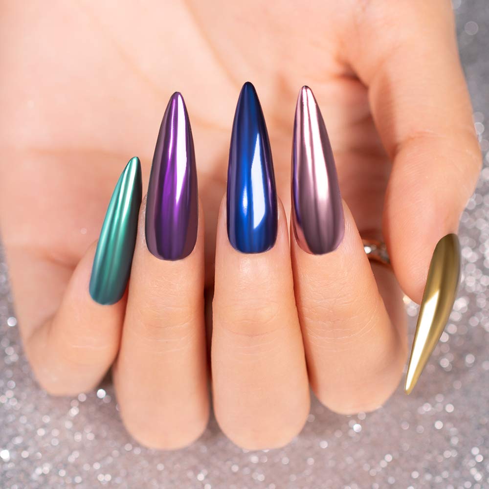 Beetles Chrome Nail Powder Mirror Effect Holographic Aurora Iridescent Pearlescent Manicure Art Decoration Glitter, 8 Colors 1g or 0.5g/Jar : Beauty