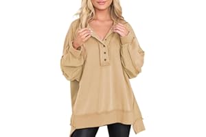 AlvaQ Sweatshirt for Women Oversized Casual Long Sleeve Button Henley Neck Pullover Tunic Tops Fall Fashion Outfits