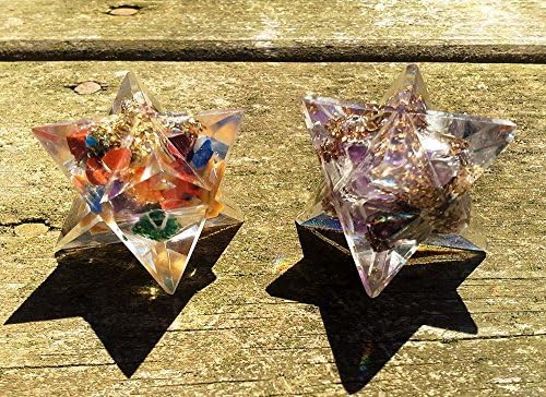Orgone Merkaba Star Set - Amethyst and Seven Chakras Sacred Geometry Healing Crystal Stone Meditation Tools for Positive Energy Lucid Dream Decor