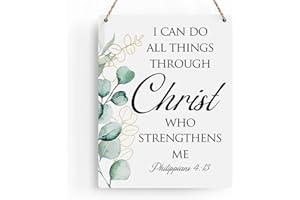 BELLOWDEER Inspirational Decor Philippians 4:13 Christian Gifts Bible Verse Wall Art Scripture Wooden Hanging Sign for Modern Home Office Bathroom Bedroom Wall Art Decoration 8x10 Inches