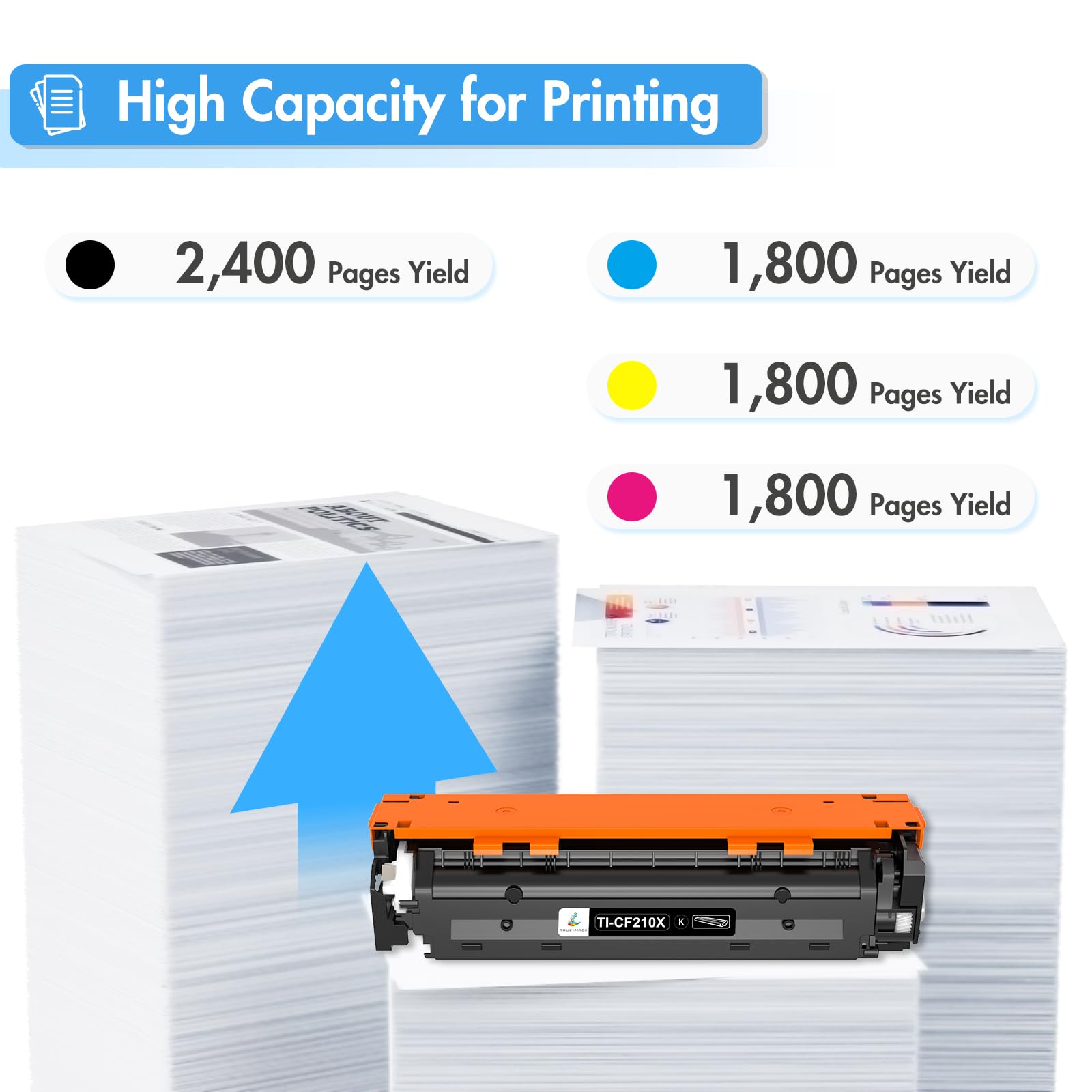 TRUE IMAGE Compatible Toner Cartridge Replacement for HP 131X 131A M276nw CF210X for HP Laserjet Pro 200 Color MFP M276nw M251nw M276n M251n Printer Ink (Black Cyan Yellow Magenta, 4-Pack)