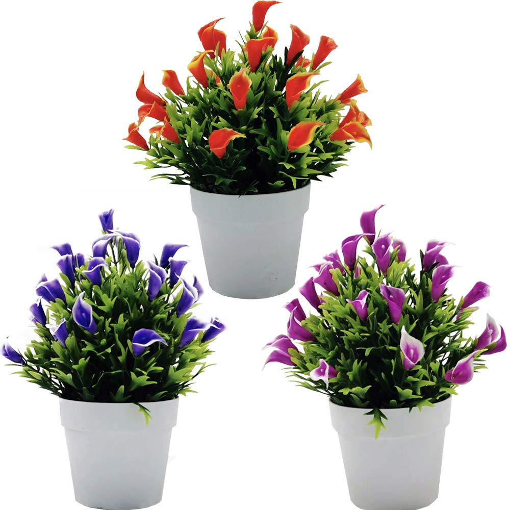 Fycooler Artificial Calla Lily Flowers Potted - 3 Pcs Calla Lillies Artificial Flowers Greenery Plants - Artificial Calla Lily in White Pots Home Decor Bridal Wedding,Office,DIY Floral Arrangements