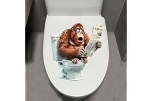 Leniutor 1pcs Animal Toilet Lid Stickers, Self-Adhesive Waterproof Gorilla Toilet Seat Cover Stickers, Funny Bathroom Restroo