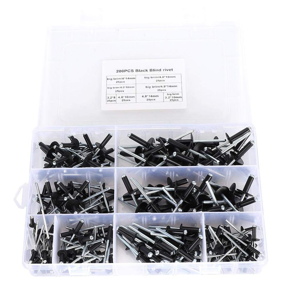 200pcs Black Blind Rivet Kit - 200pcs Black Blind Rivet Kit Aluminum Blind Rivet Fasteners Assortment 3.2/4.0/4.8mm