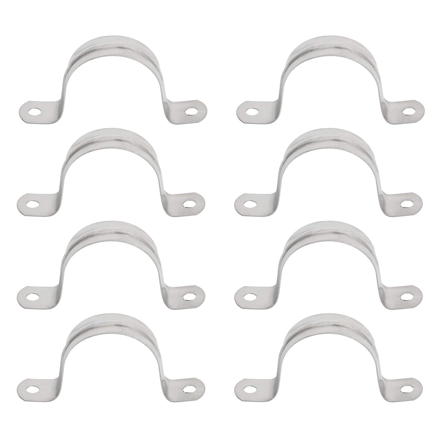 Aopin 40mm Rigid Pipe Strap Clamp 2 Holes Strap U Bracket Tube Strap Tension Clips 201 Stainless Steel, for Pipe Fixing, Silver, 8Pcs