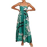 Women Summer Beach Boho Spaghetti Strap Smocked Floral Maxi Dress Casual Loose Flowy A Line Print Long Dress