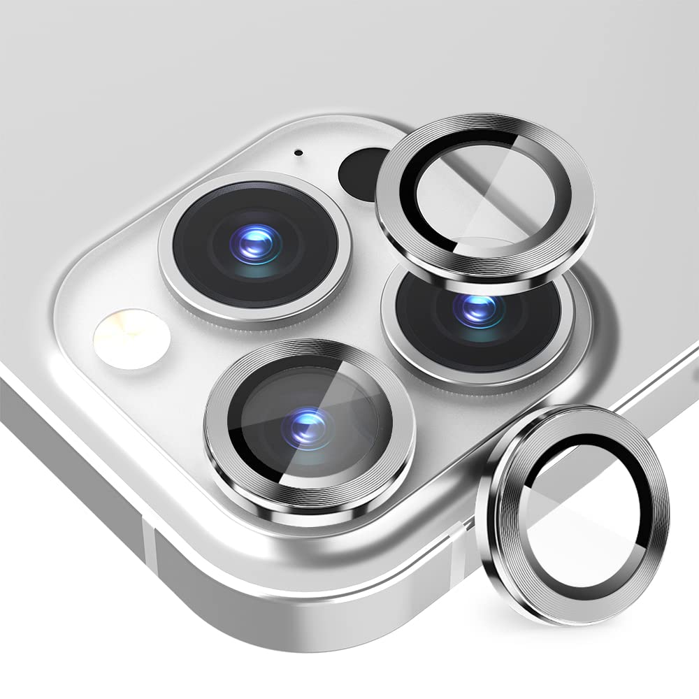 GGOOIG Camera Protector for iPhone 14 Pro/14 Pro Max Lens Protector,Aluminum Alloy Ring Tempered Glass Shield HD Bubble Free Protection for iPhone 14 Pro/14 Pro Max-Silver